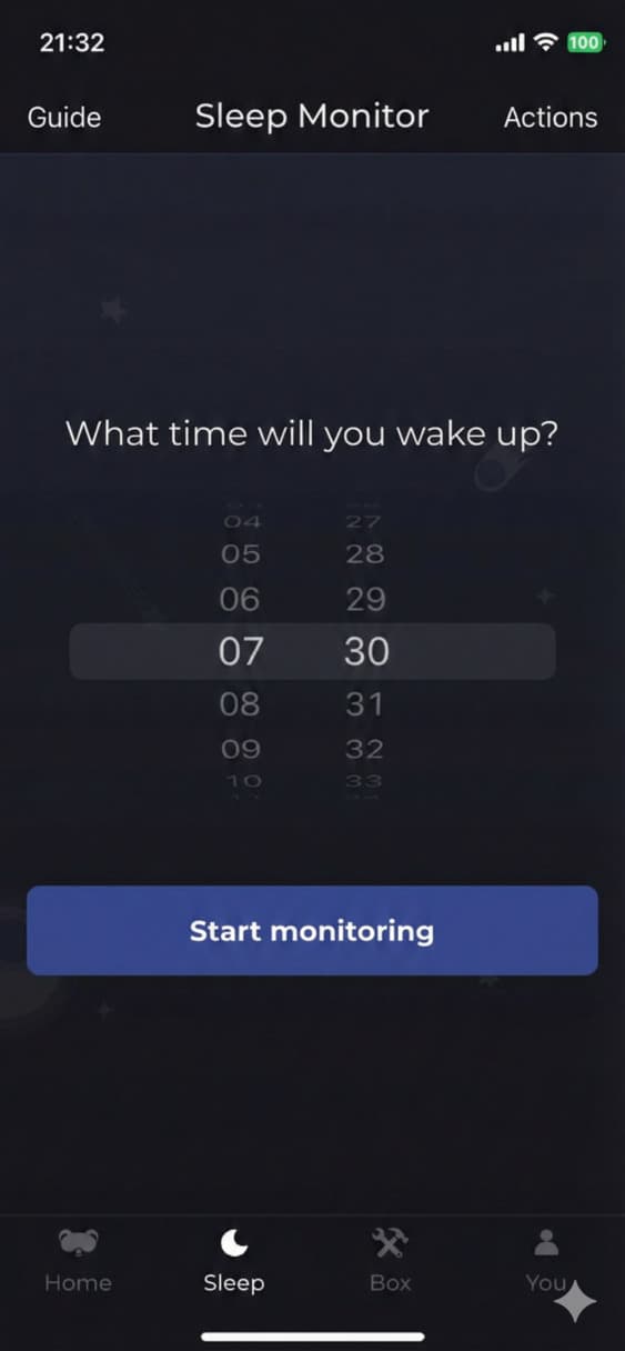 image of the first screen of the sleep monitor