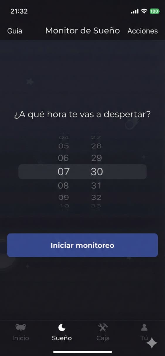 imagen de la primera pantalla del monitor del sueño