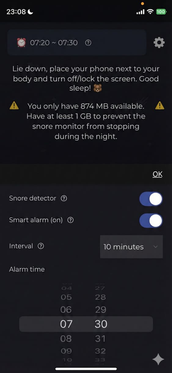 image of the snore monitor active