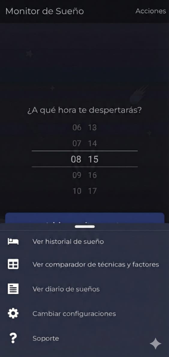 imagen del menú del monitor del sueño