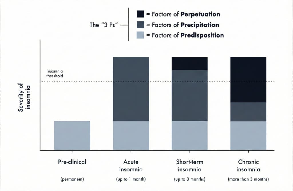 Model explaining Spielman's insomnia stages and factors